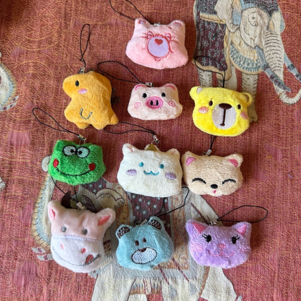 Care Bear & Colorful Plush Animal Keychains for Cell Phone